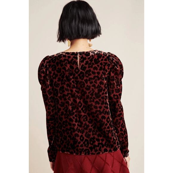 Dolan Left Coast Charley Top Womens Small Copper Leopard Puff Sleeves Velour - Picture 5 of 9